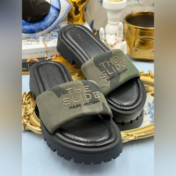 🆕 MARC JACOBS 🧿 NWOB The Camo Jacquard Lug Sole Slide - Sz 37 US 7 - Picture 6 of 15